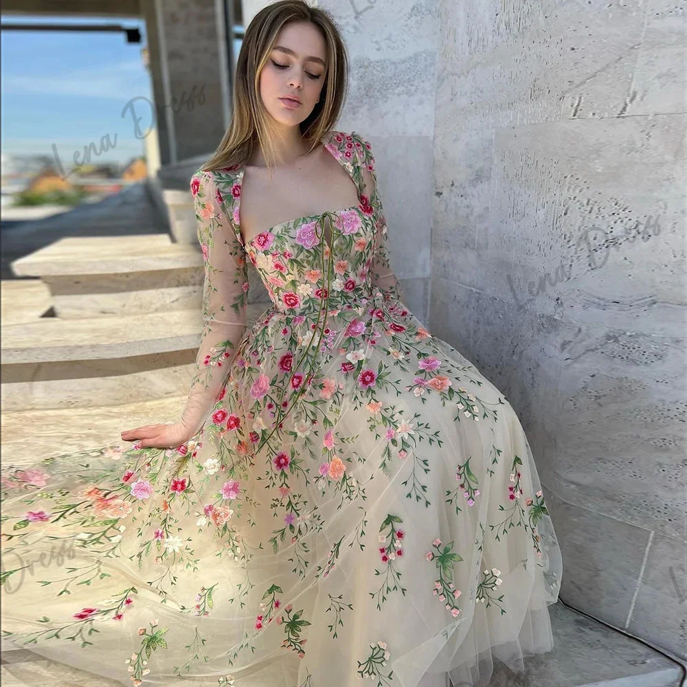 Vestido De Gala con flores para mujer, traje De fiesta, color champán, hecho a mano, para ocasiones especiales, 2024, 2024