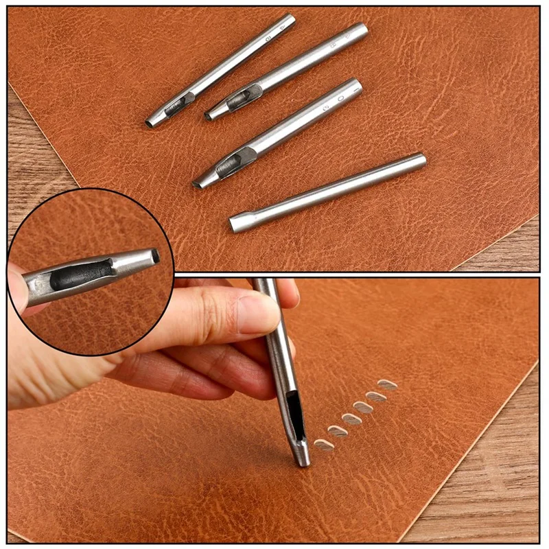 가죽 공예용 타원형 구멍 펀치, 중공 가죽 공예 핸드 펀칭 도구 키트, 6 가지 크기, 6mm-10mm