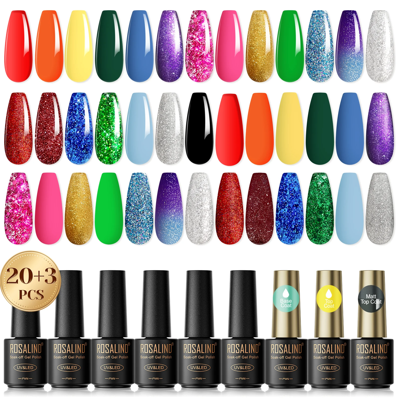 ROSALIND Gel-Nagellack-Set, weihnachtliches Nagellack-Set für französische Maniküre, UV-Nagellack, Starter-Set, Gel-Nagellack für Ober- und Grundlack