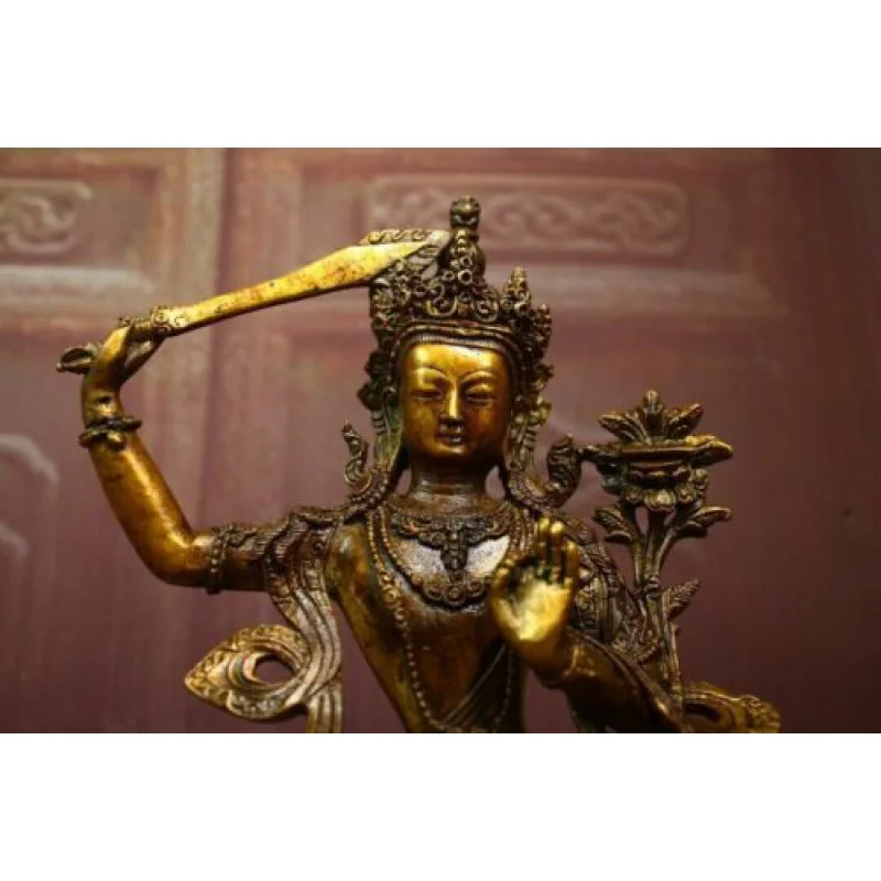 Tibet Buddhism Temple Bronze Gilt Kwan-Yin Buddha Statue 0404