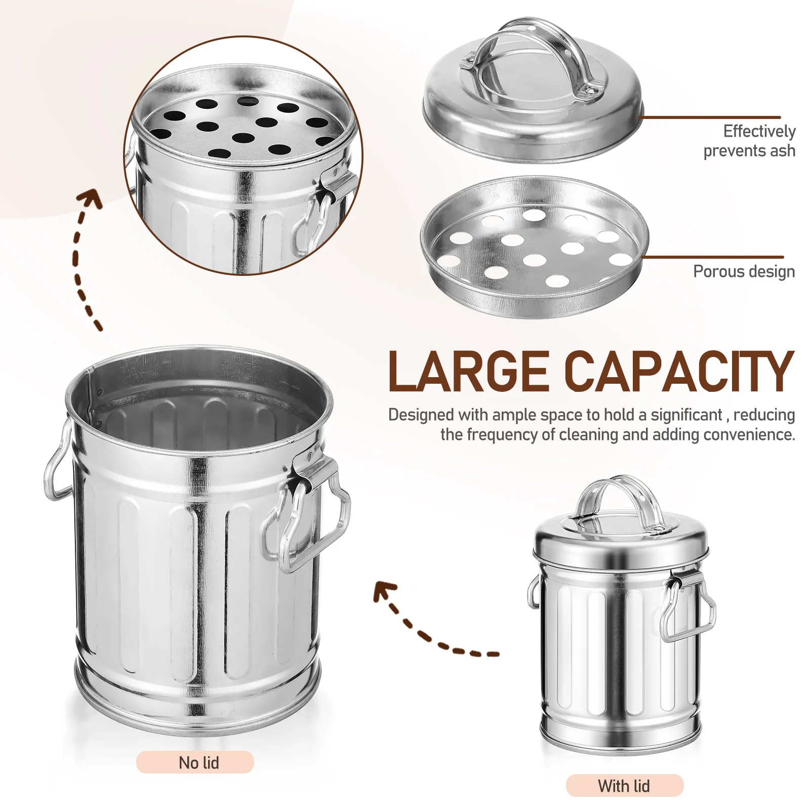 1 قطعة منفضة سجائر صغيرة لسطح المكتب مع غطاء تصميم دلو حديد مجلفن للمنزل والمكتب الغرور منضدية سلة المهملات دلو معدني منفضة سجائر #2