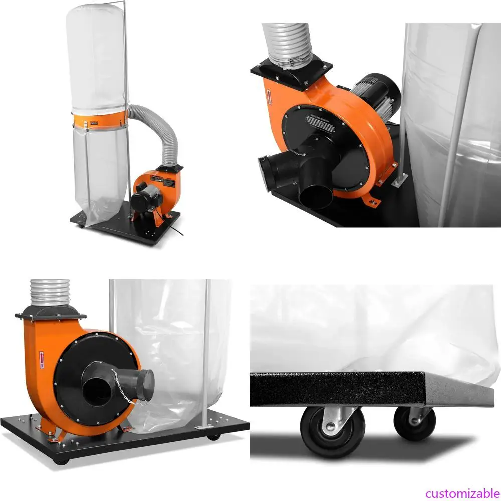 مجمع غبار النجارة 1300 CFM 14 أمبير مع حقيبة سعة 50 جالون وقاعدة متنقلة، أسود #2