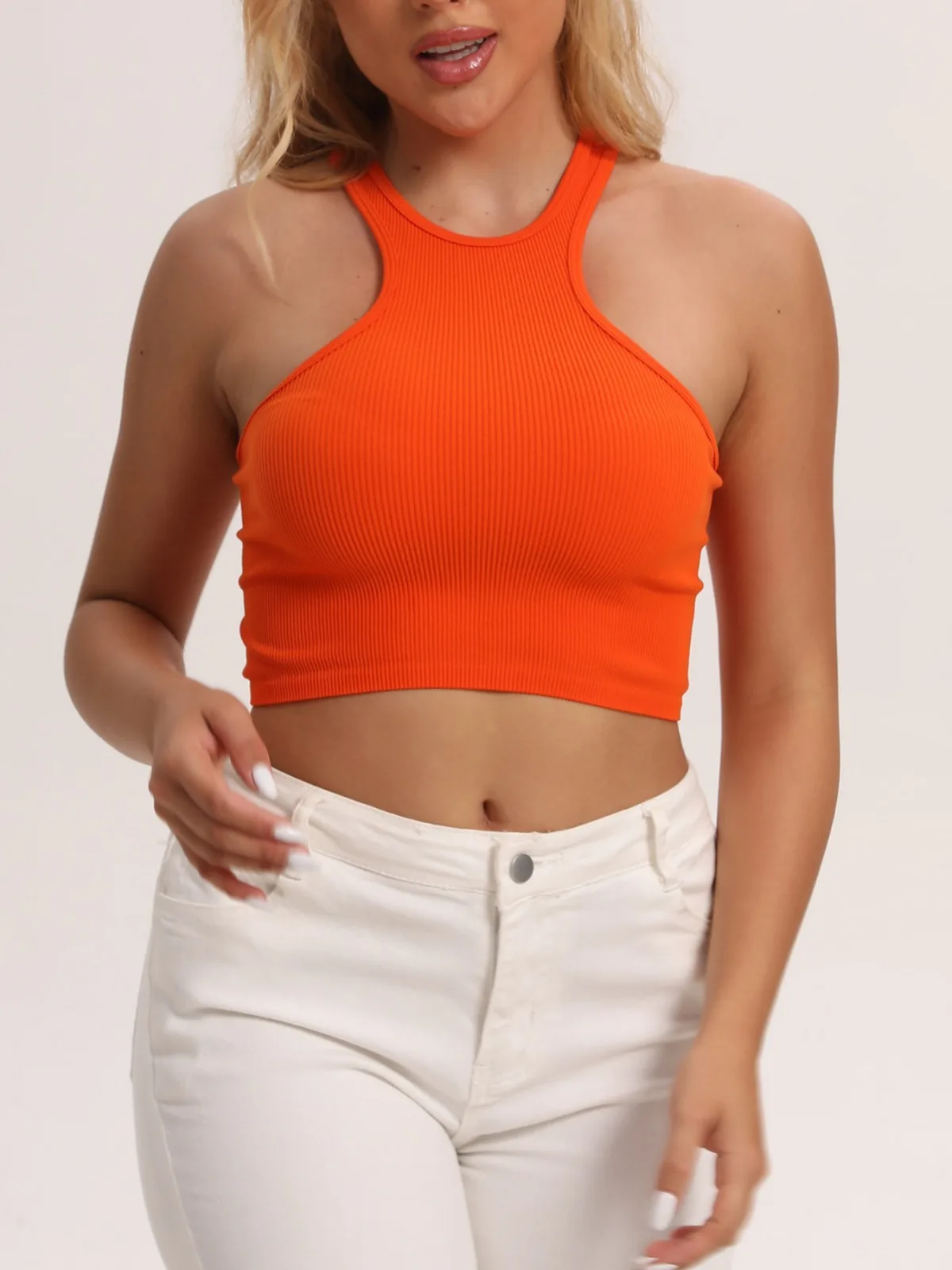 Women's neck hanging nylon sports cover yoga sweat wicking seamless underwear running speed drying cross shaped vest short camis