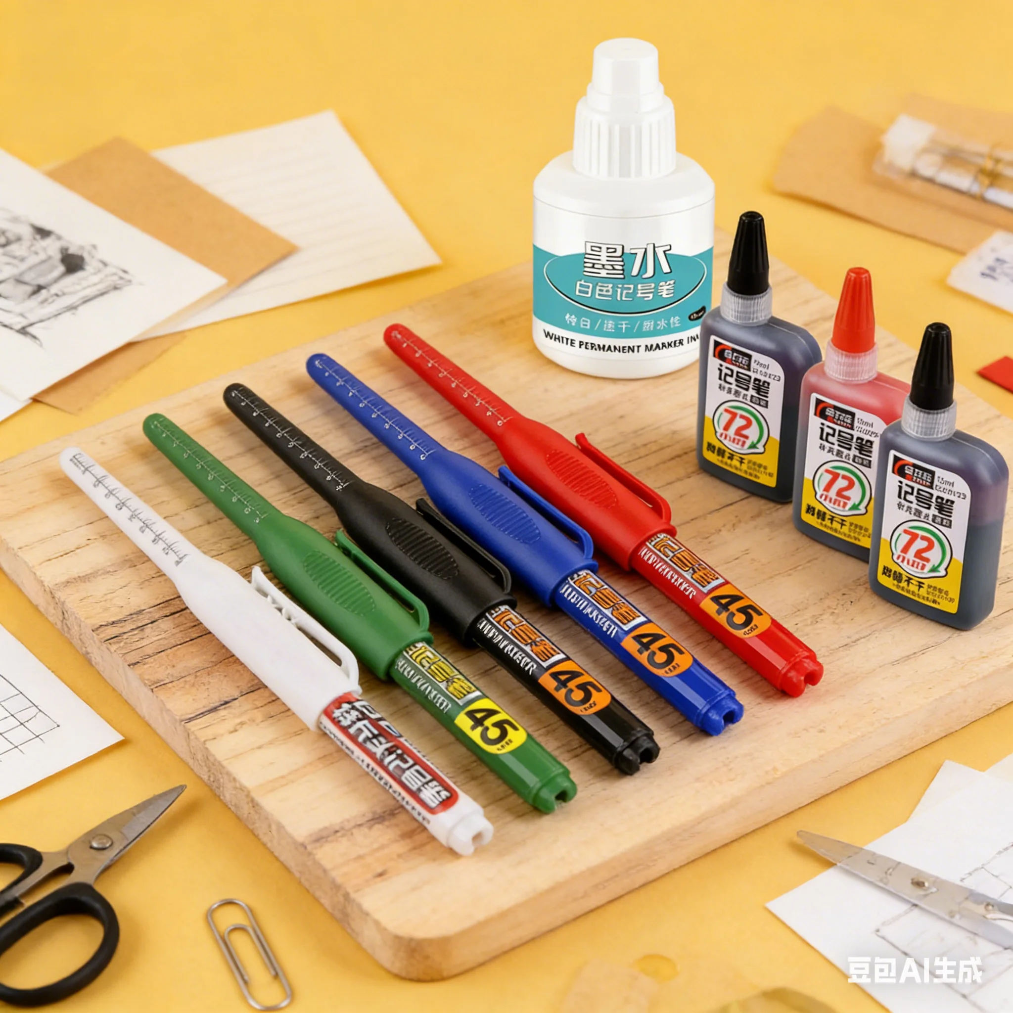 45mm Deep Hole Marker Pens Set Long Nib Head Carpenter Pen Waterproof for Measuring Woodworking Office White/Black/Blue/Red