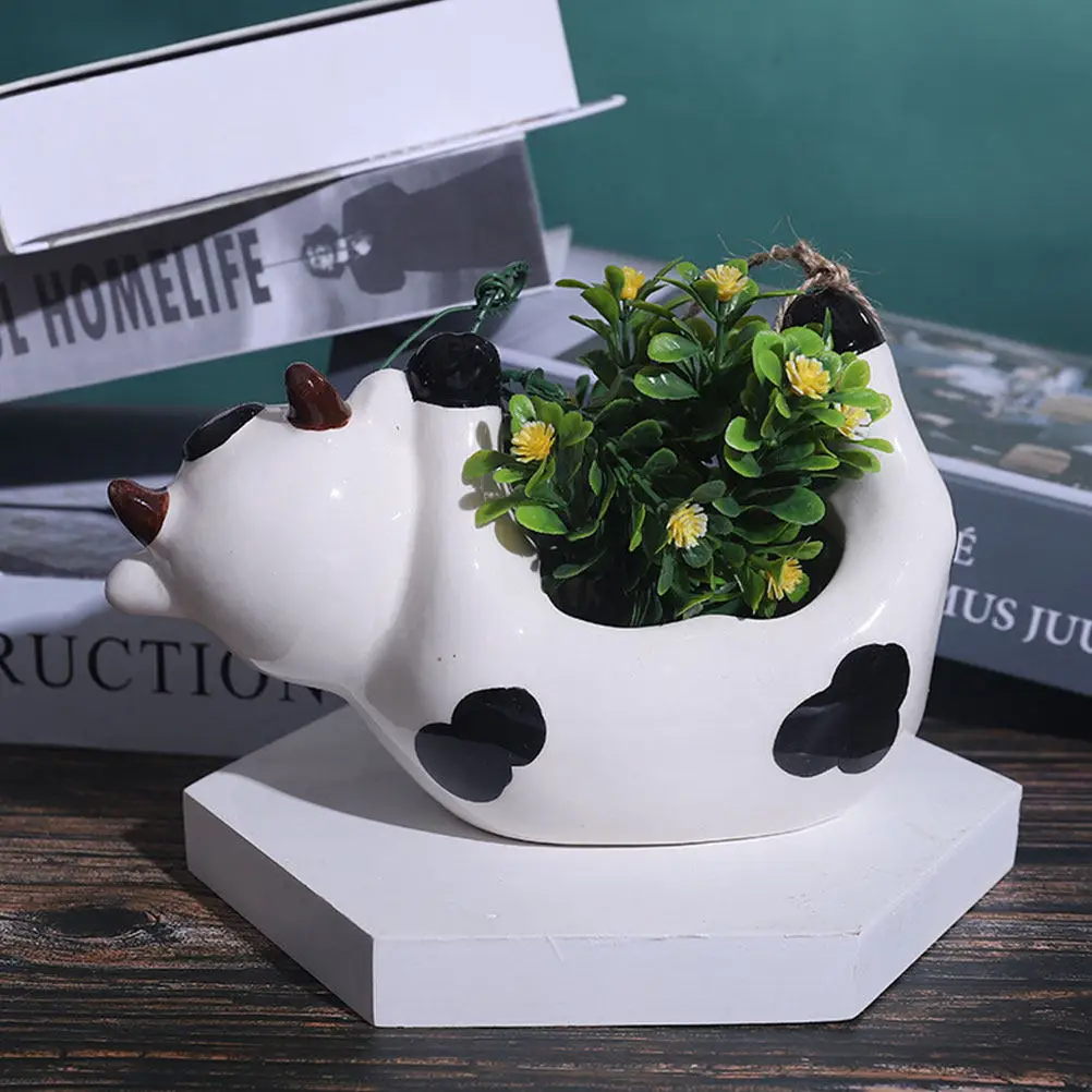 

1 шт. керамический цветочный горшок в форме коровы для суккулентов, идеально подходит для подоконника, книжной полки, сада, декоративный кашпо