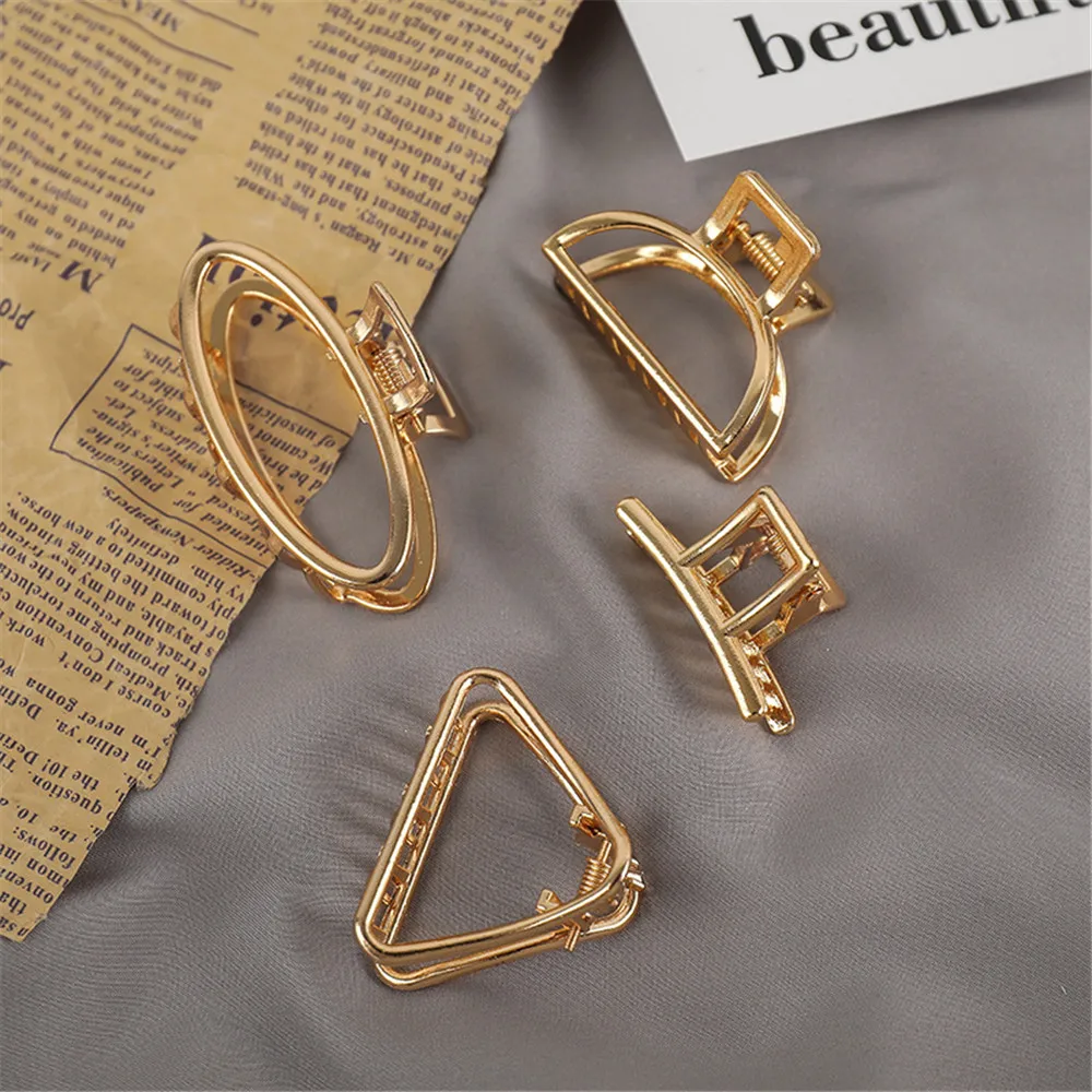 Simple Geometric Gold Color Metal Hair Claw for Women Girls Fashion Heart Cat Shape Barrette Hairgrip Hair Accessories Headwear