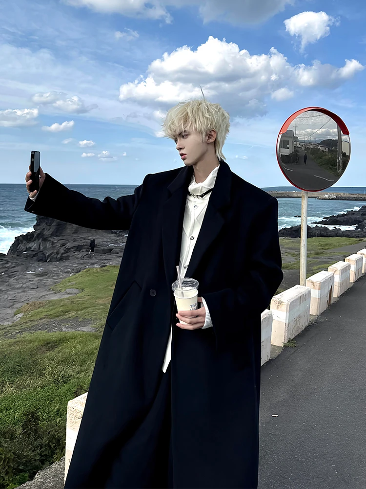 

Bla Cleanfit Mid-Length Woolen Men's Coat Korean Sle Windbreaker Waist-Cinching Briti Sle Outerwear Autumn Winter