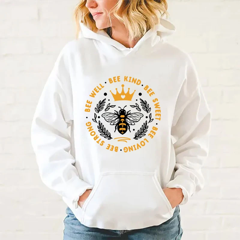 

New Bee Happy Hoodies Women Men Funny Harajuku Sweatshirts Unisex Tops