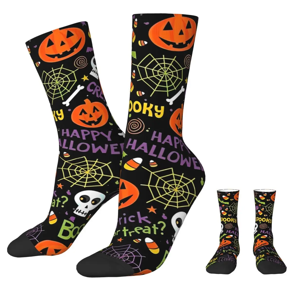 Casual Halloween Pumpkins Spooky Basketball Socks Gothic Cartoon Trick or Treat Polyester Crew Socks for Unisex Non-slip