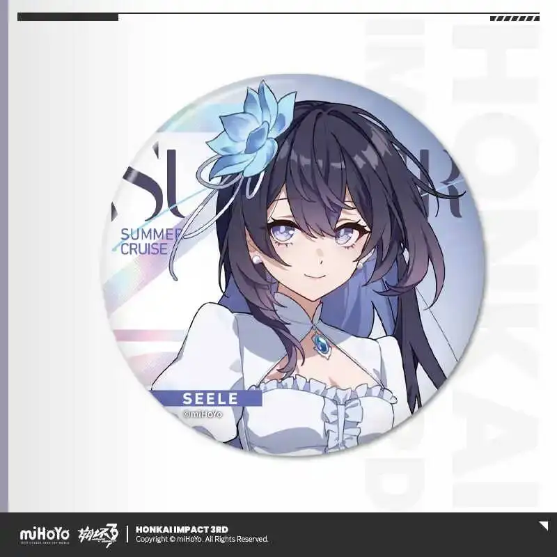 

[Genuine] Mihoyo Game Honkai Impact 3 Acg Leisure Summer Series Tinplate Badge Kiana Elysia Raiden Mei Seele Anime Brooch Xmas G