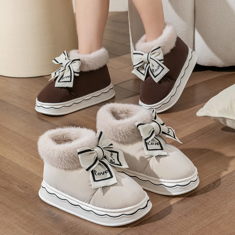 New Bow Waterproof Snow Boots Women Shit-stepping Feeling Fashion Home Outdoor Cotton Shoes Winter Warm Snow Boots Women Shoes