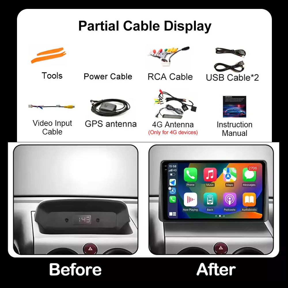 Carplay اللاسلكي لبيجو بارتنر 1 2002 - 2008 أندرويد 16 نظام تحديد المواقع التلقائي نافي راديو السيارة مشغل وسائط متعددة BT واي فاي DSP ستيريو SWC