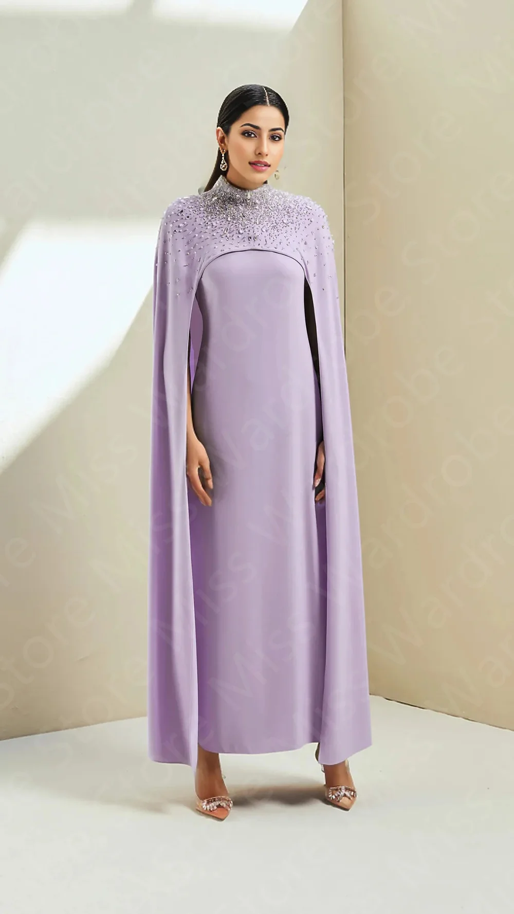 Robes de mère vertes classiques personnalisées, robes d'invité de mariage perlées, col haut, tout ce qui est avec cape, mère de la mariée arabe, 2024