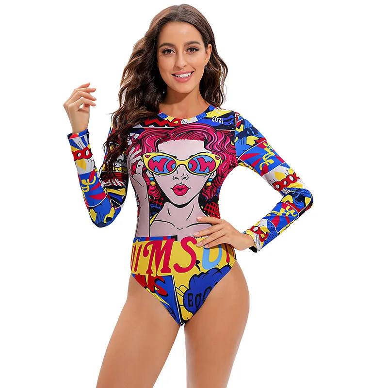 

Long Sleeve Ruashgard Swimsuit 2022 New One Piece Swimwear Monokini Surf Suit Women Print Female Summer Bathing Suit Bodysuit