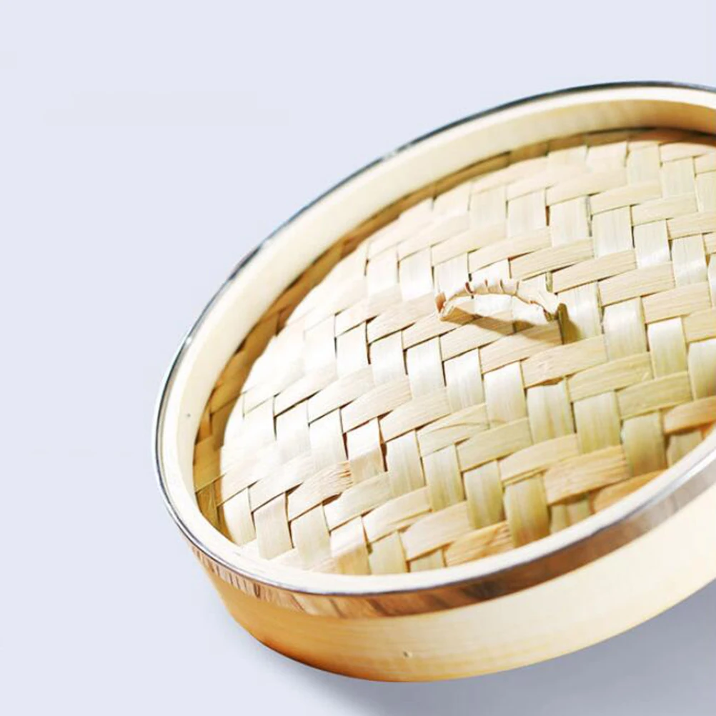 

18Cm Bamboo Steamer Food Steam Basket Cookware Buns Steamer Stainless Steel Ring Cover Home Kitchen Cooking Tools 1 Tier Flat