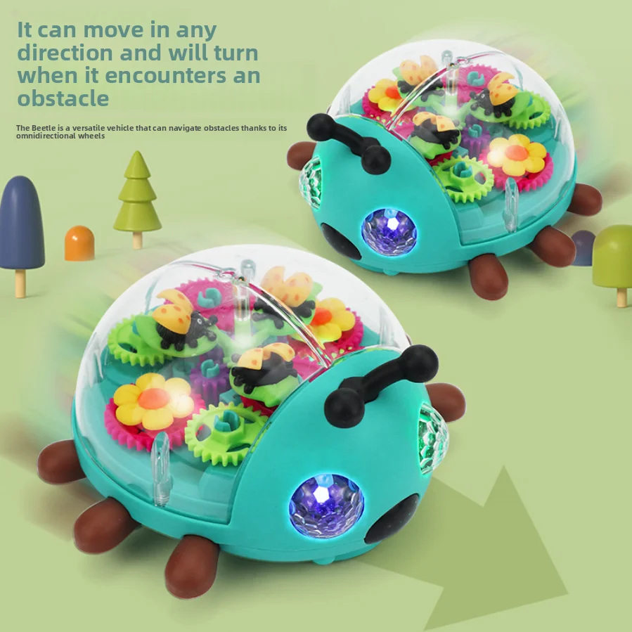 Electric Transparent Gear Beetle With Omnidirectional Projection, Sound, And Light Effects A Children's Toy