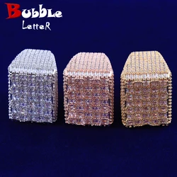 Bubble Letter Iced Out Baguette Ractangle Ring for Men Micro Pave Cubiz Zirconia Hip Hop Jewelry