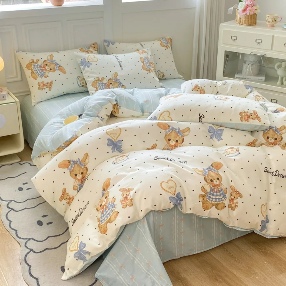 New Cotton 4 Piece Bed Set Soft Breathable Bedding