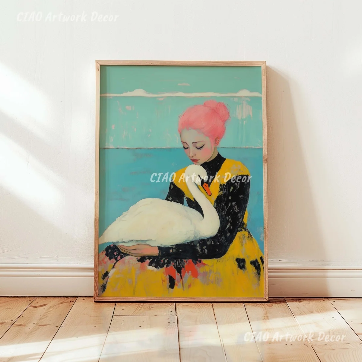 Whimsical Swan Canvas Prints Poster Dopamine Playful Quirky Bird Animal Abstract Art Prints Bedroom Wall Art Home Decor Poster