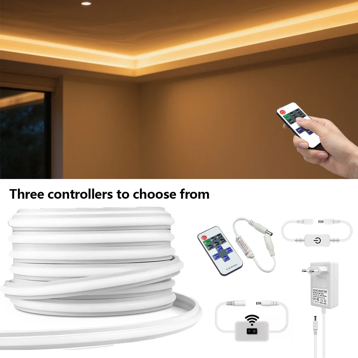 

24V Neon Light Strip 280LEDs/M Touch Dimmer/RF Remoter Dimmable/Hand Scan Sensor,COB Tape Kitchen Cabinet Bedroom Decor Lamp