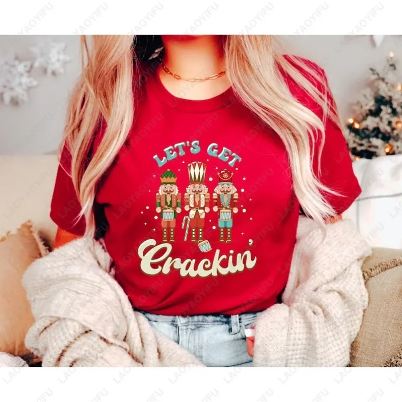 Lets Get Crackin Щелкунчик Ретро Рождественская футболка Семья Мужчины Женщины Винтажные хлопковые футболки Трендовый крутой подарок в стиле Харадзюку с коротким рукавом
