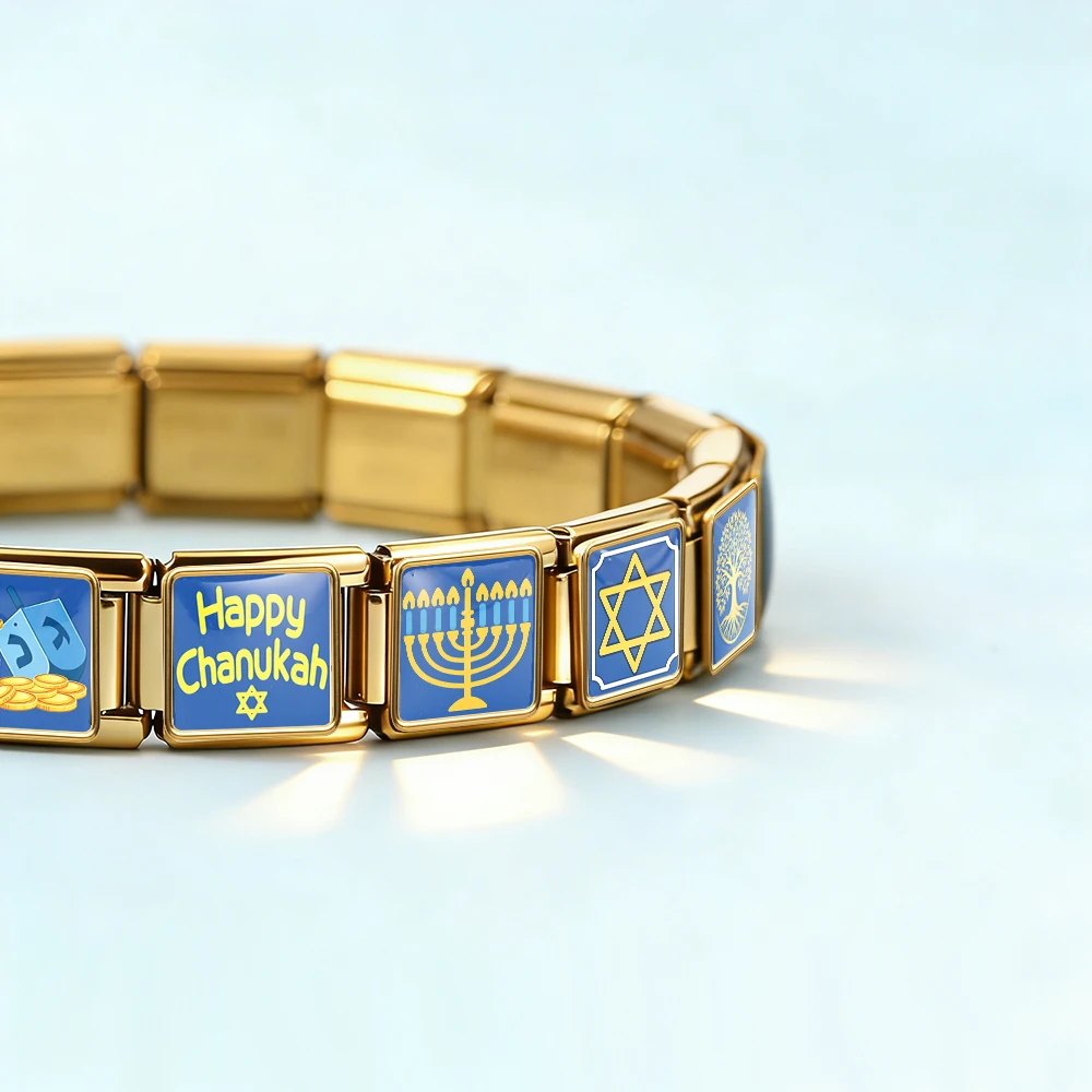 Chai Ayin Hara Star of David Evil Eye Chanukiah Rimon Lion of Judah Jewish Symbol Bead DIY Making Italian Charm Bracelet Jewelry