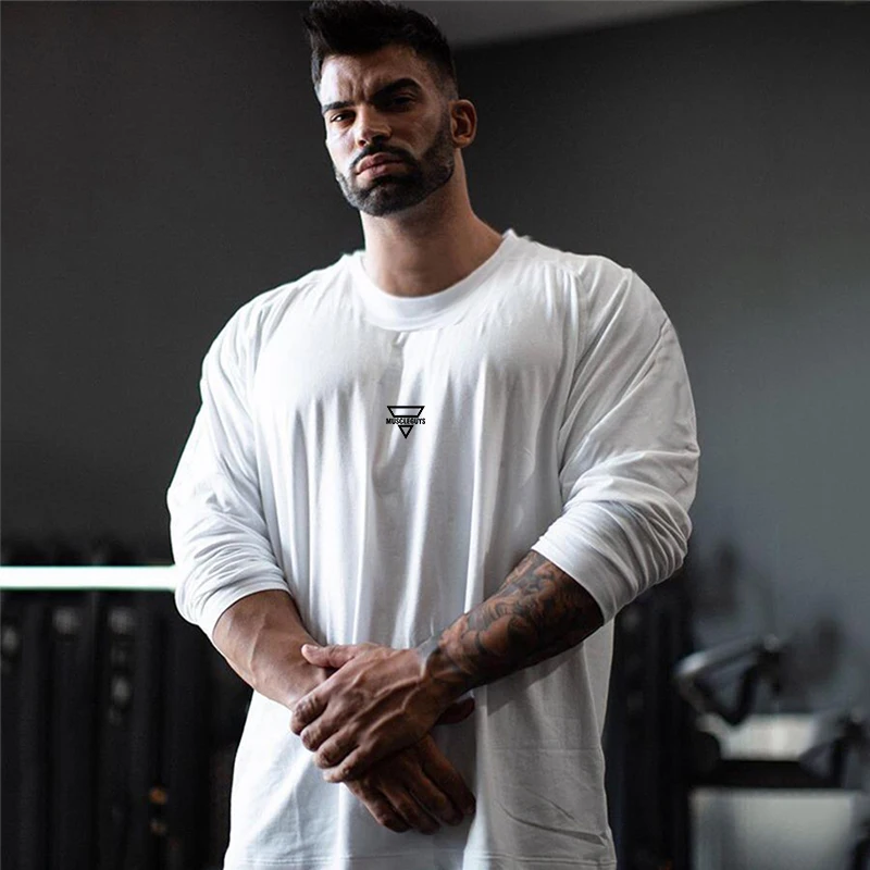Autuman New Hot Sale Oversized Men Dropped Shoulder Printed Loose Winter Fashion Hip Hop Trainning Sports Cotton O-Neck T-shirt