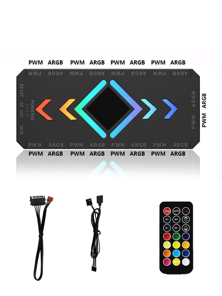 Adapter Hub Wentylatorów ARGB PWM 1 do 9 Portów 5V 3Pin z Kontrolerem ARGB, Rozdzielacz Hub Wentylatorów Chłodzących PC, Zasilanie SATA, Hub PWM Magnetyczny — zdjęcie produktu 7