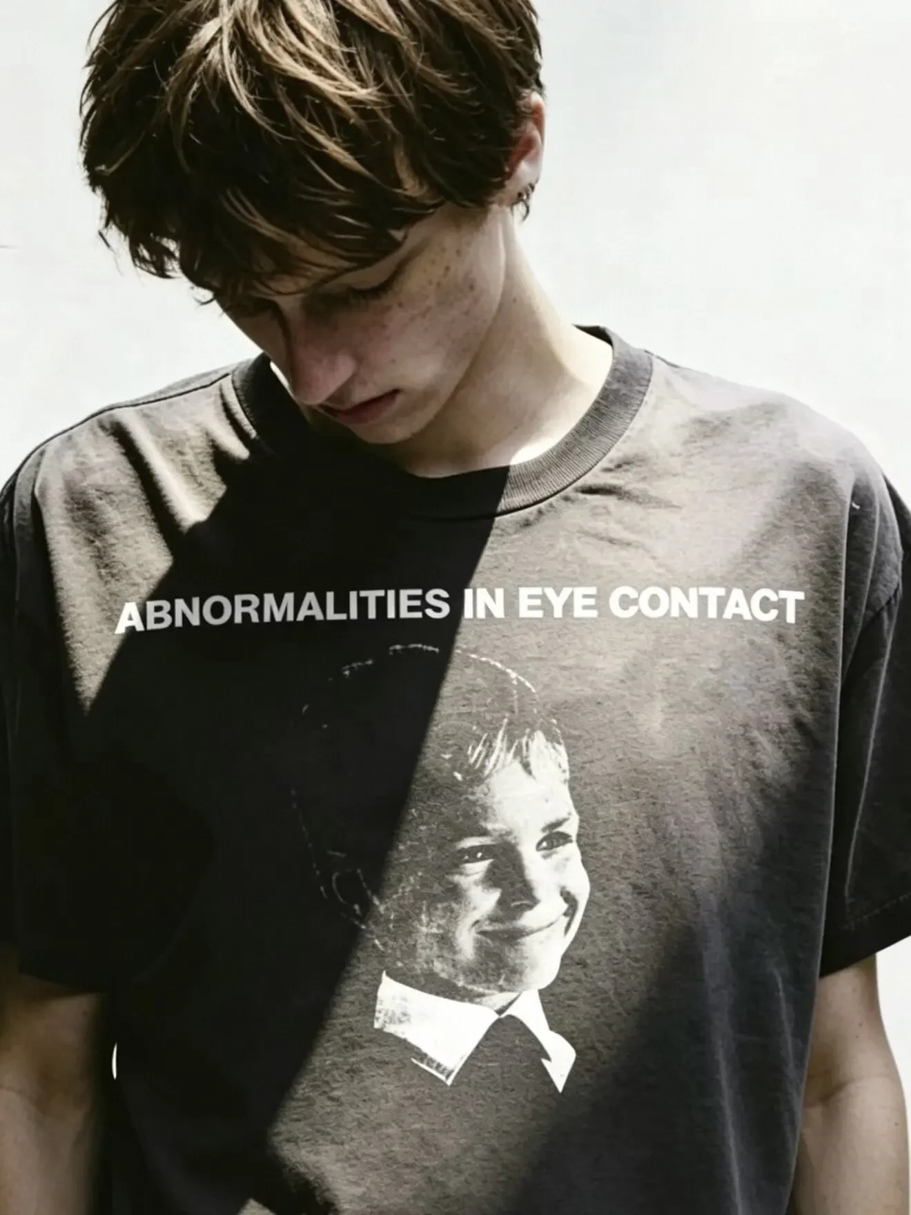 ER/D 26SS Smile Boy Portrait Printed Short Sleeve Washed T-Shirt