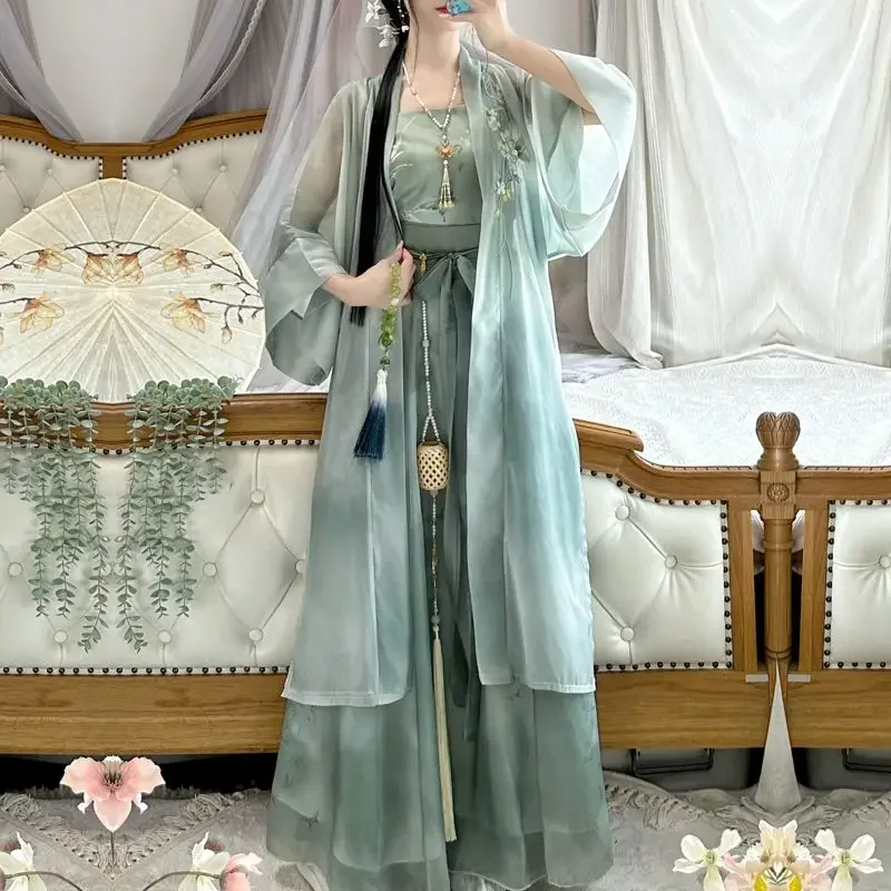 Robe Hanfu chinoise prairie pour femme, costume cosplay, mn et vintage, ensembles de 3 pièces, tenue de fête, olympiques de la dynastie Song, été