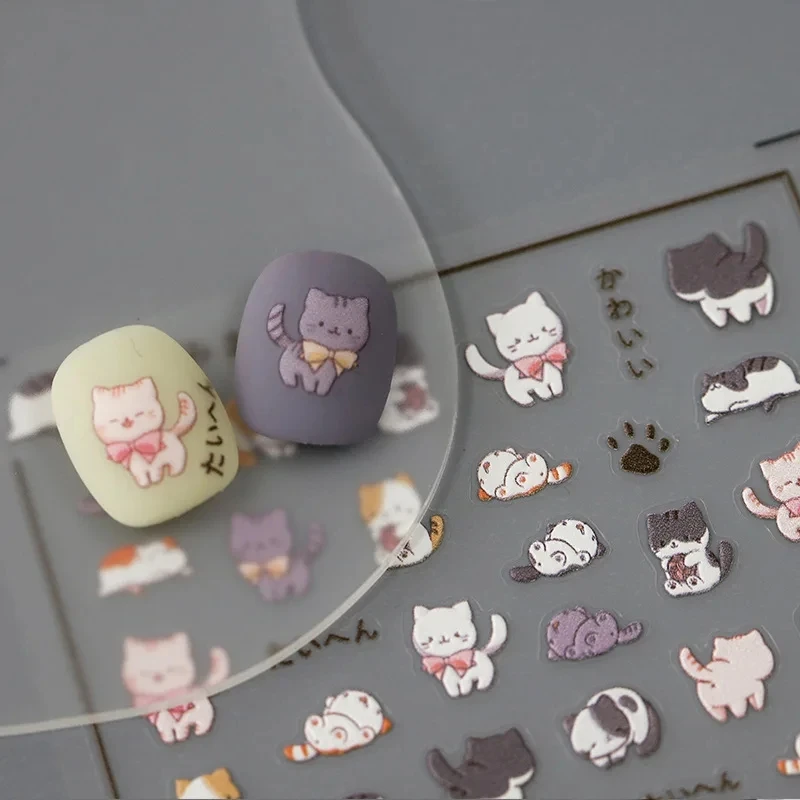 

Cute Cartoon Cat 5D Soft Embossed Reliefs Self Adhesive Nail Art Decorations Stickers Lovely 3D Manicure Decals Wholesale