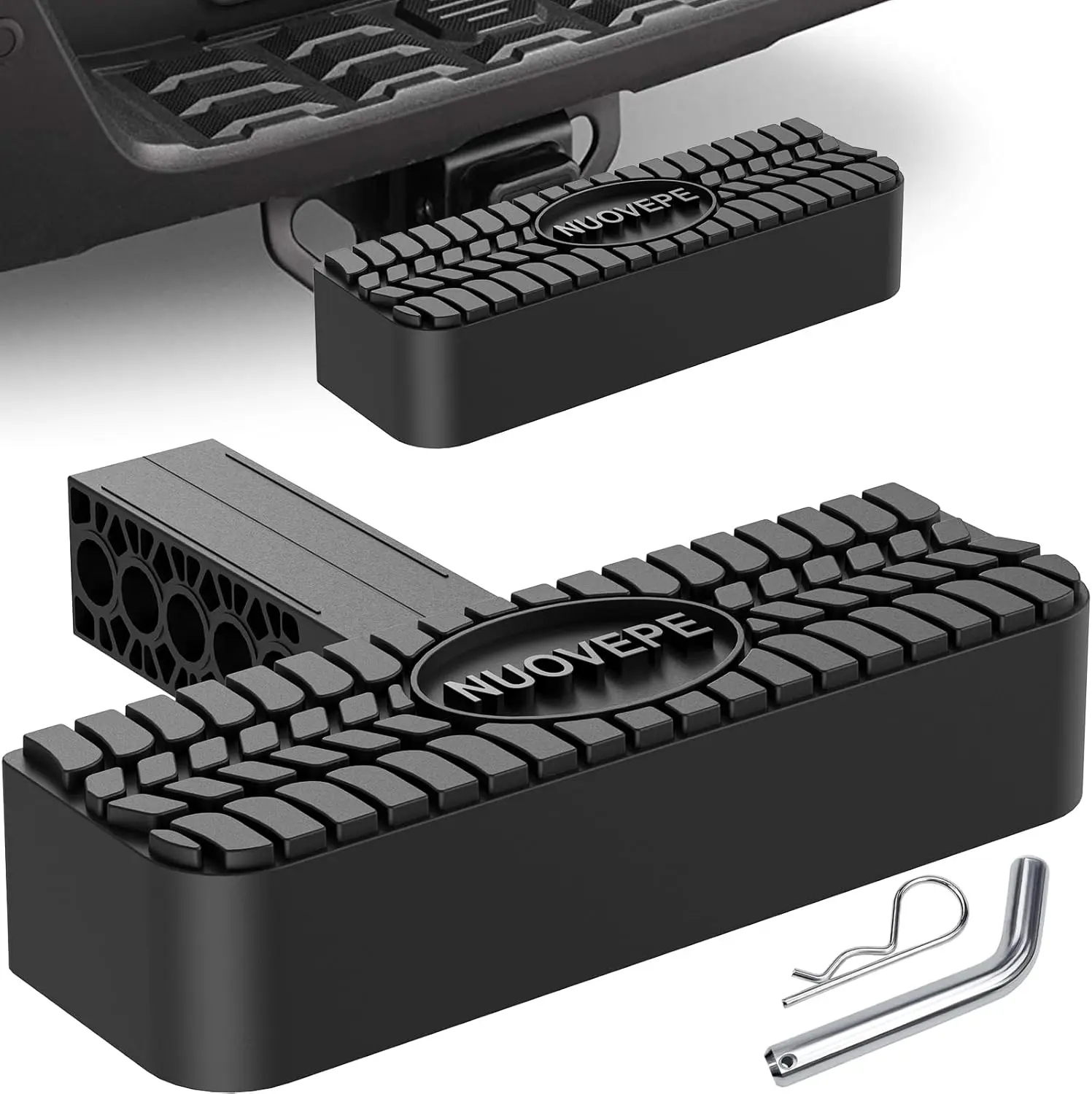 

2 Inch Receiver Hitch Step, Anti-Slip Bumper Guard with Reflective Stickers & Lock for SUV Pickup Trailer Tow, Black Polymer