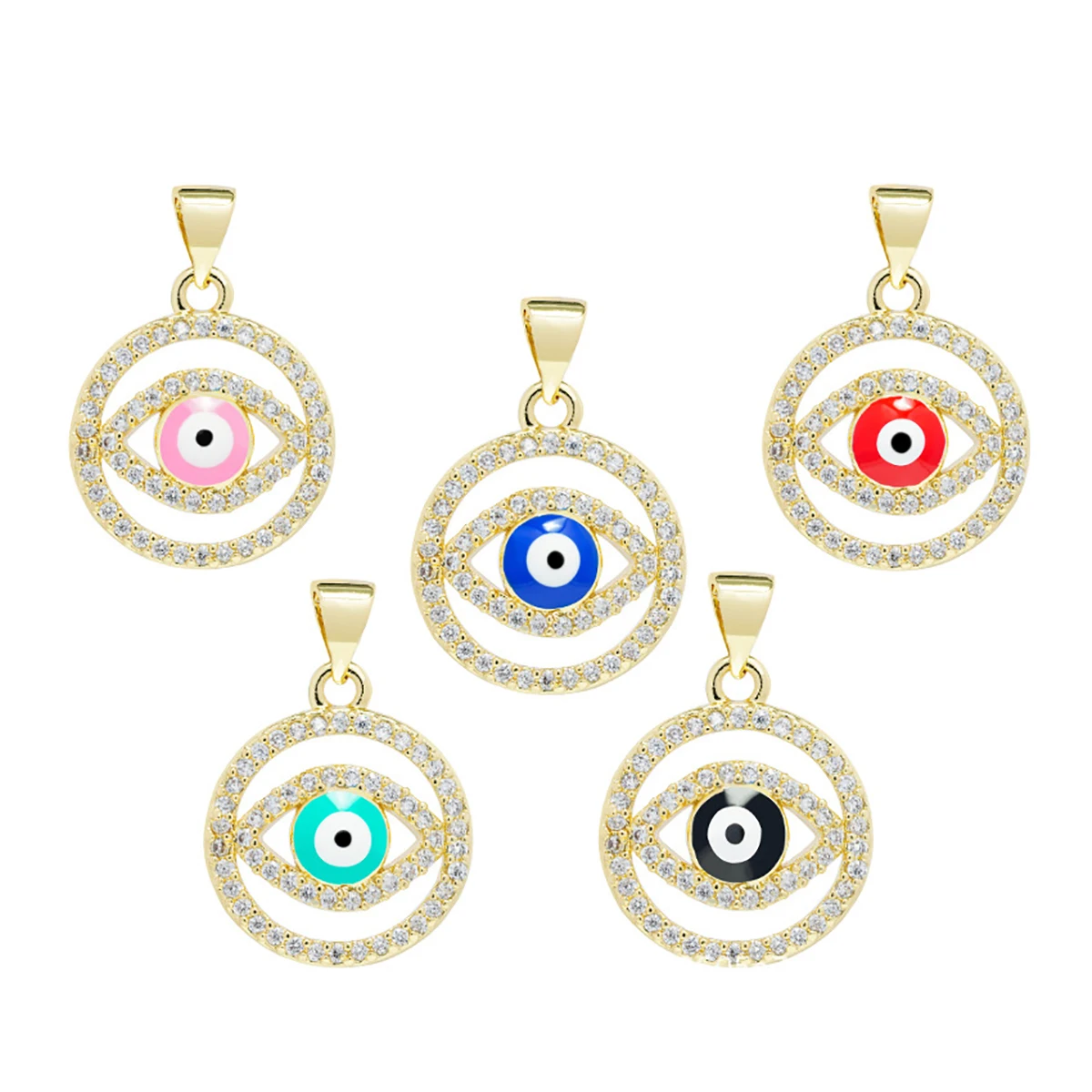 Pave Zircon Gold-plated Resin Turkey Evil Eye Round Smile Charm Connector For Bracelet Necklace Handmade Making DIY Accessories