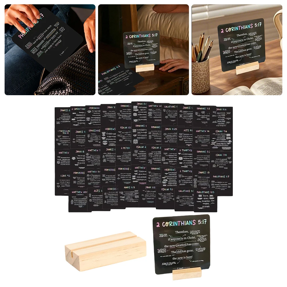 

52Pcs Scripture Cards Christian Bibles Verses with Wooden Stand Inspirational Cards Scripture Positivity Card for Men Women