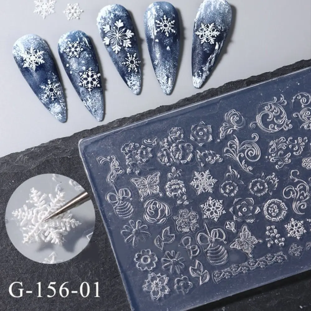 3D Snowflake Nails Art Silicone Mold Pad Winter Sweate Butterfly Relief Mould Gel Stencils Design DIY Nail Carving Manicure Tool