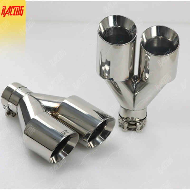 1 Pcs Car Univeral Exhaust Systerm Dual Tips Stainless Steel Tail Pipes for Modify Nozzle for Muffler