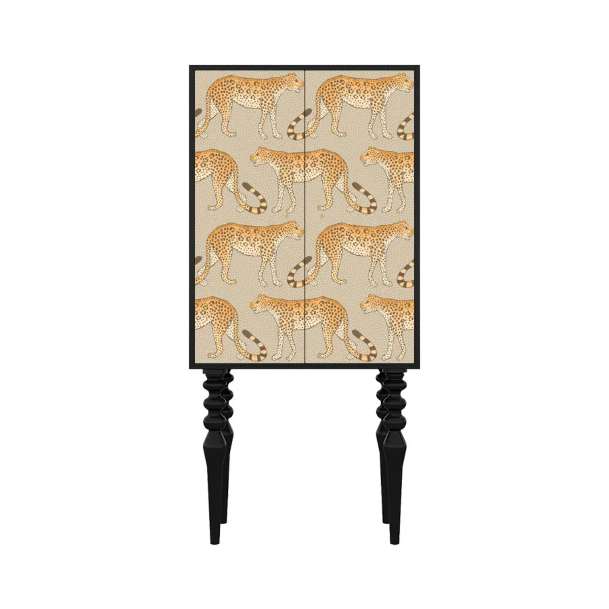 

French Retro Leopard Picture Solid Wood Storage Cabinet Bedroom American Walnut Black Cabinet