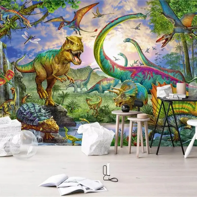 wellyu Custom wallpaper 3D Photo mural hand-painted dinosaur Tyrannosaurus fresco TV background wallpaper 3d papel de pared обои
