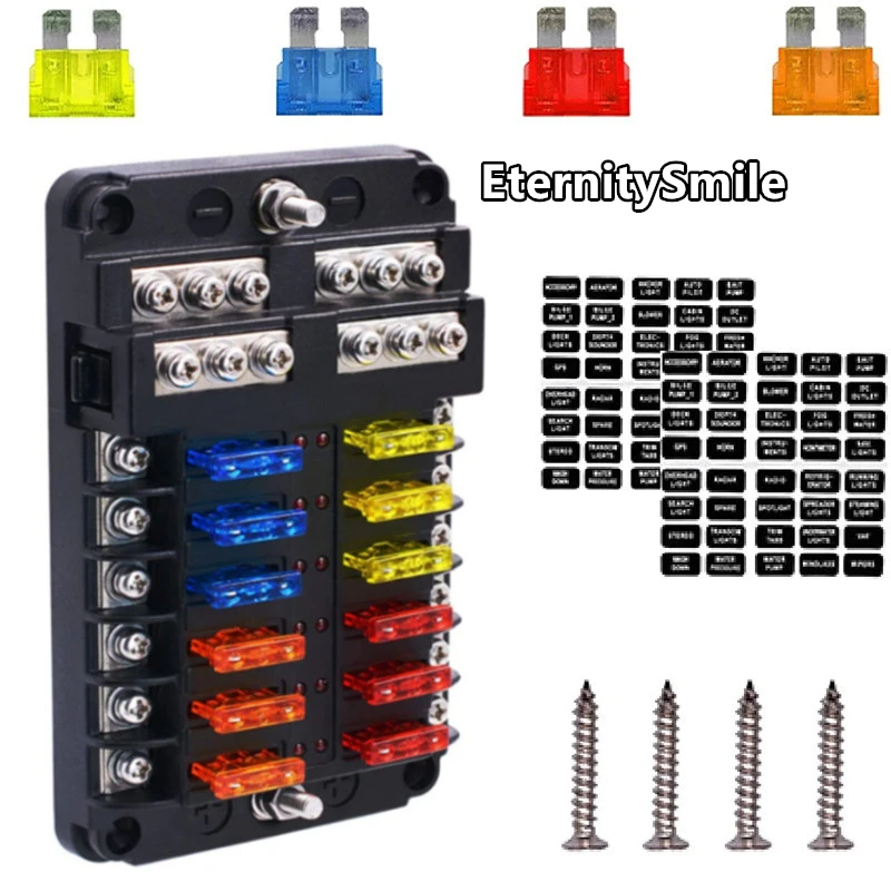 

12 Way Fuse Block ATC Fuse Box with LED Warning Indicator Damp-Proof Cover