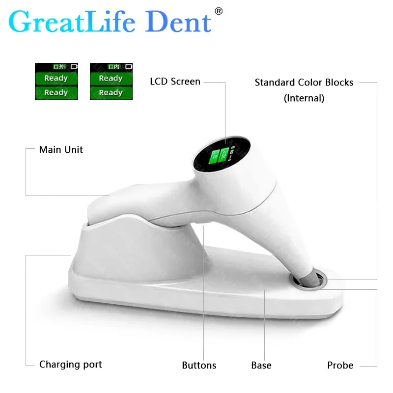 GreatLife alat penyok Dental Digital, korektor pemandu warna-warni layar LCD nirkabel, pembanding warna gigi fotolistrik