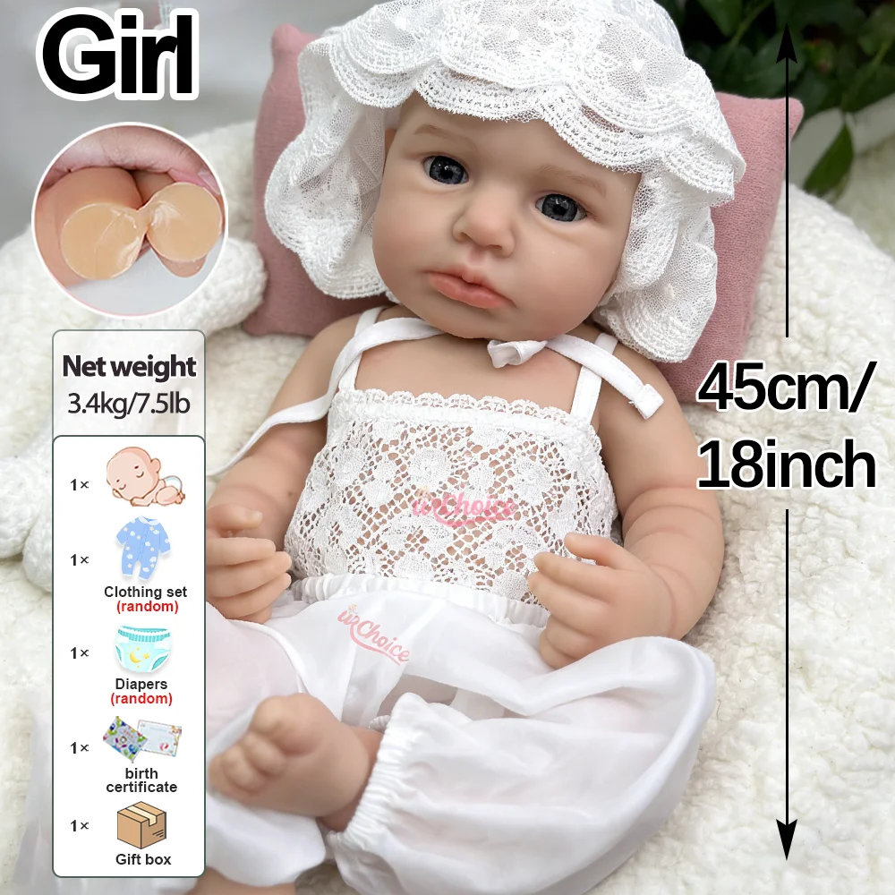 18 Zoll Silikon Neugeborene Babypuppe Realistisches Baby Mädchen mit Sternenenaugen Lebensechte wiedergeborene Kleinkinder für Kindergeschenke