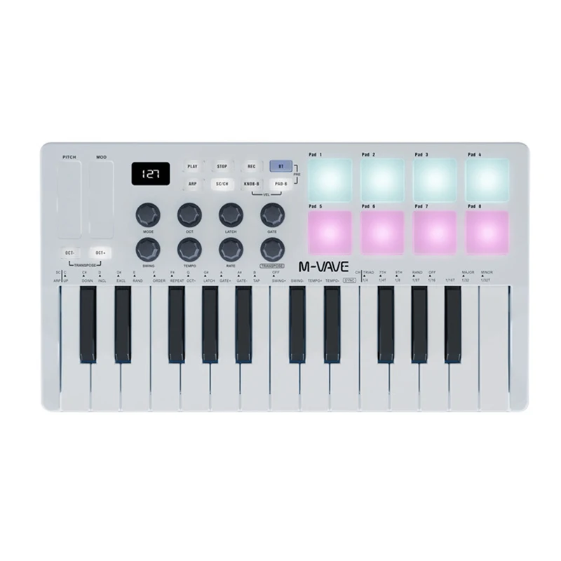 

M-VAVE 25-Key MIDI Control Keyboard Mini Portable USB Keyboard Piano with 25 Velocity Sensitive Keys 8 RGB Backlit-Pad 8 Knobs