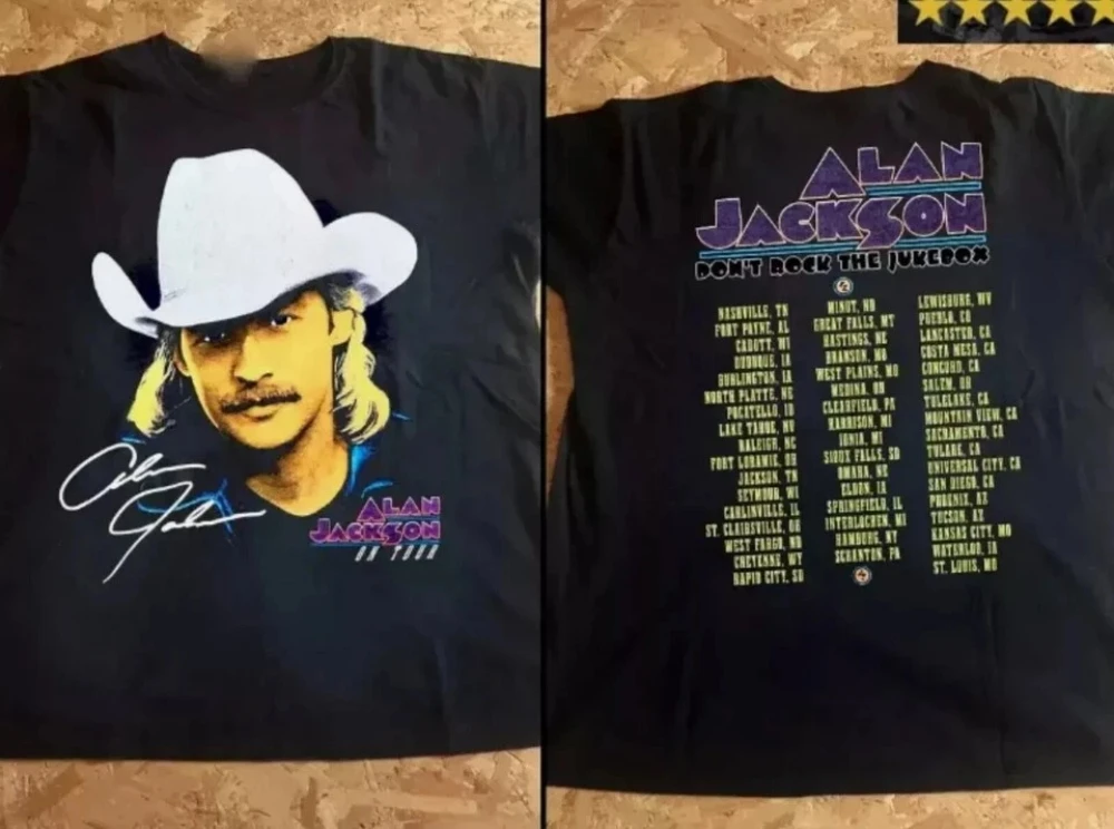 

VTG Alan Jackson on Tour Heavy Cotton Black Men's and Women's Shirts - Summer Casual T-shirts for Men and Women