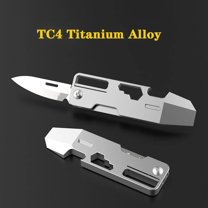 9 IN 1CNC TC4 Titanium Alloy Crowbar Knife Bottle Opener Graduated scale Hexagon Wrench EDC Outdoor Tools Multifunction Camping