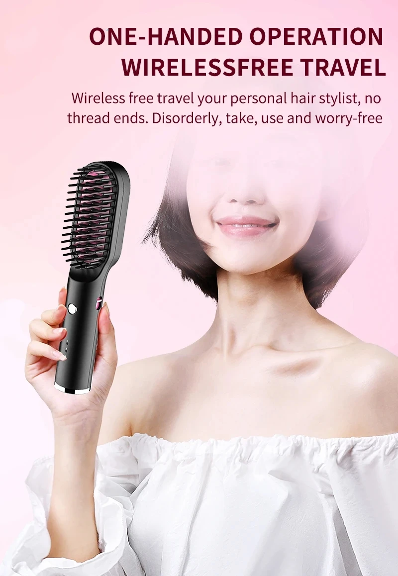 Cepillo eléctrico recargable por USB para alisar el cabello, cepillo de iones negativos inalámbrico de alta calidad, alisado rápido