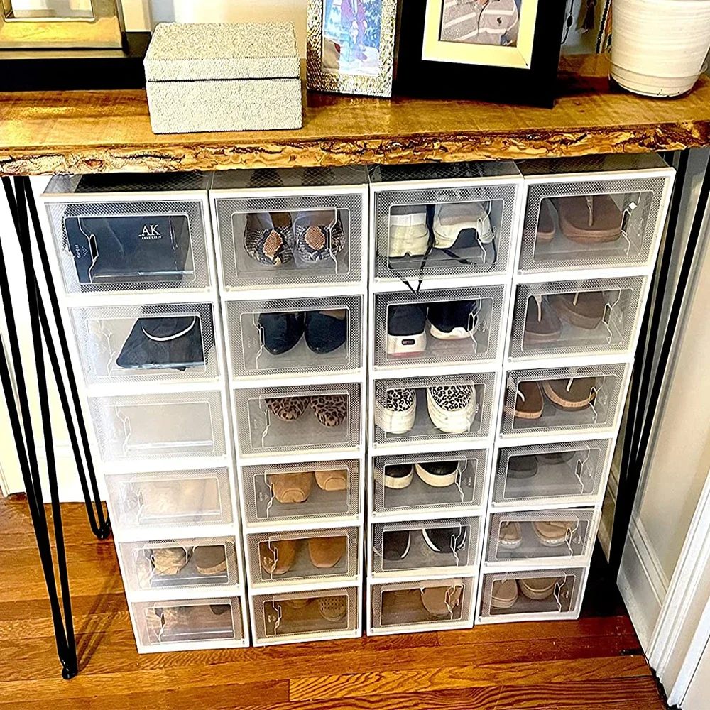透明なプラスチック製の積み重ね可能な靴の収納ボックス、スニーカーボックス、1個