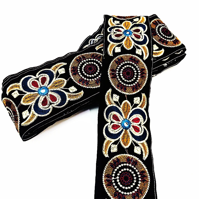 4.3 / 7.5 Cm Wide Retro Ethnic Style Embroidery Black Lace Accessories Handmade Diy Webbing Shoes Clothing Decoration