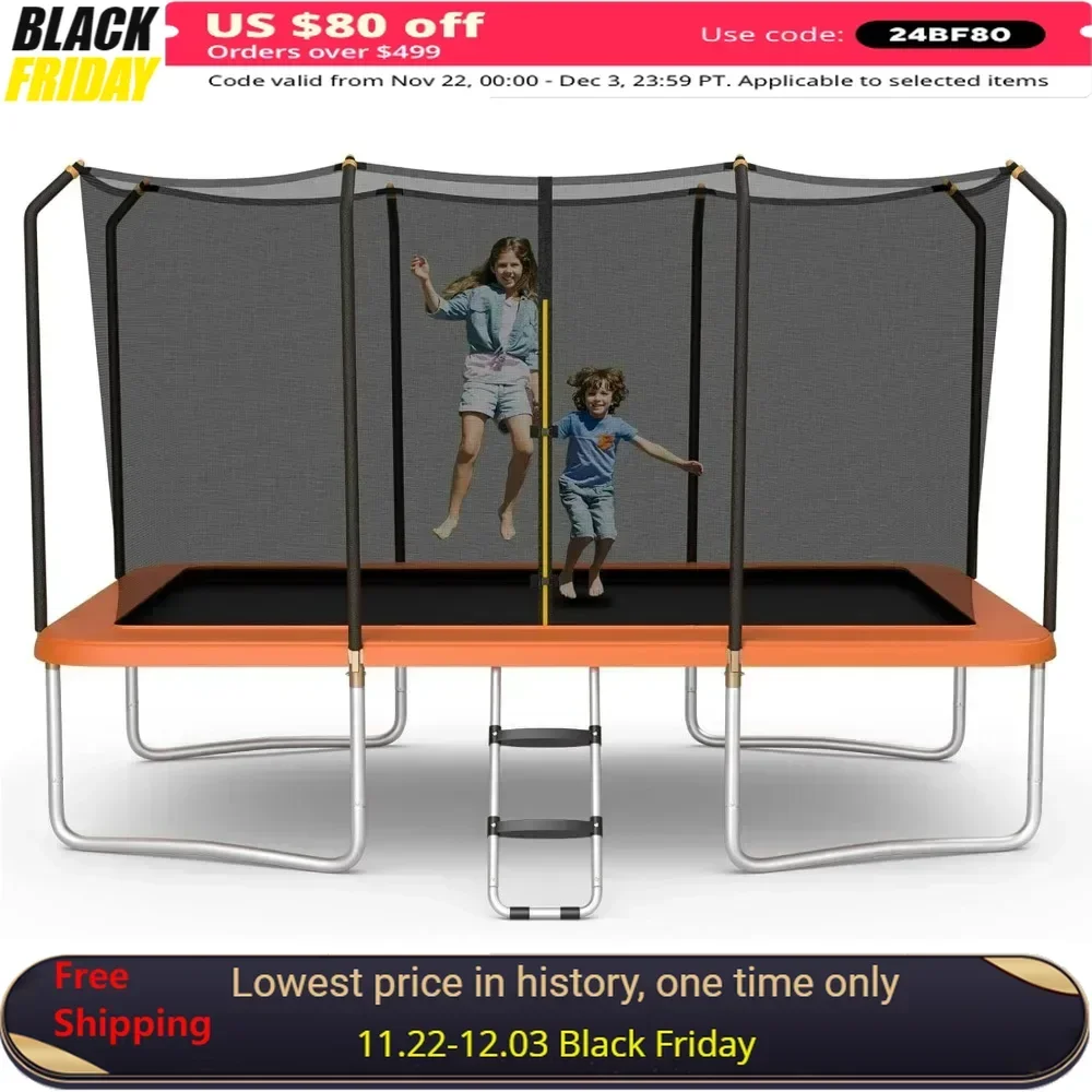 

8 FT x 14 FT Rectangular Trampoline with Enclosure, Ladder, Double-Side Galvanized Steel Frame, Outdoor Recreational Trampolines