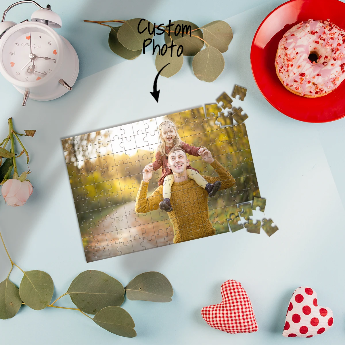 الأب والابن المبتكر يفرحون. صورة مخصصة اللغز شخصية الضغط الألغاز الألغاز المخصصة في الصور