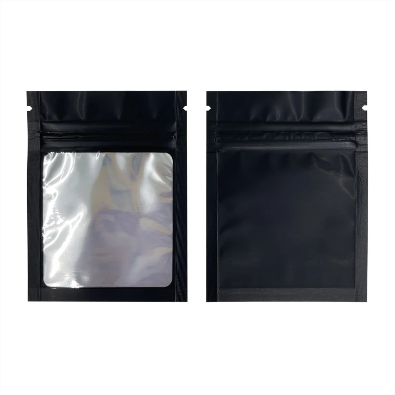 50pcs Clear Window Matte Black Plastic Zip Lock Package Bags Snack Candy Food Storage Smell Proof Aluminum Foil Flat Pouches Bag